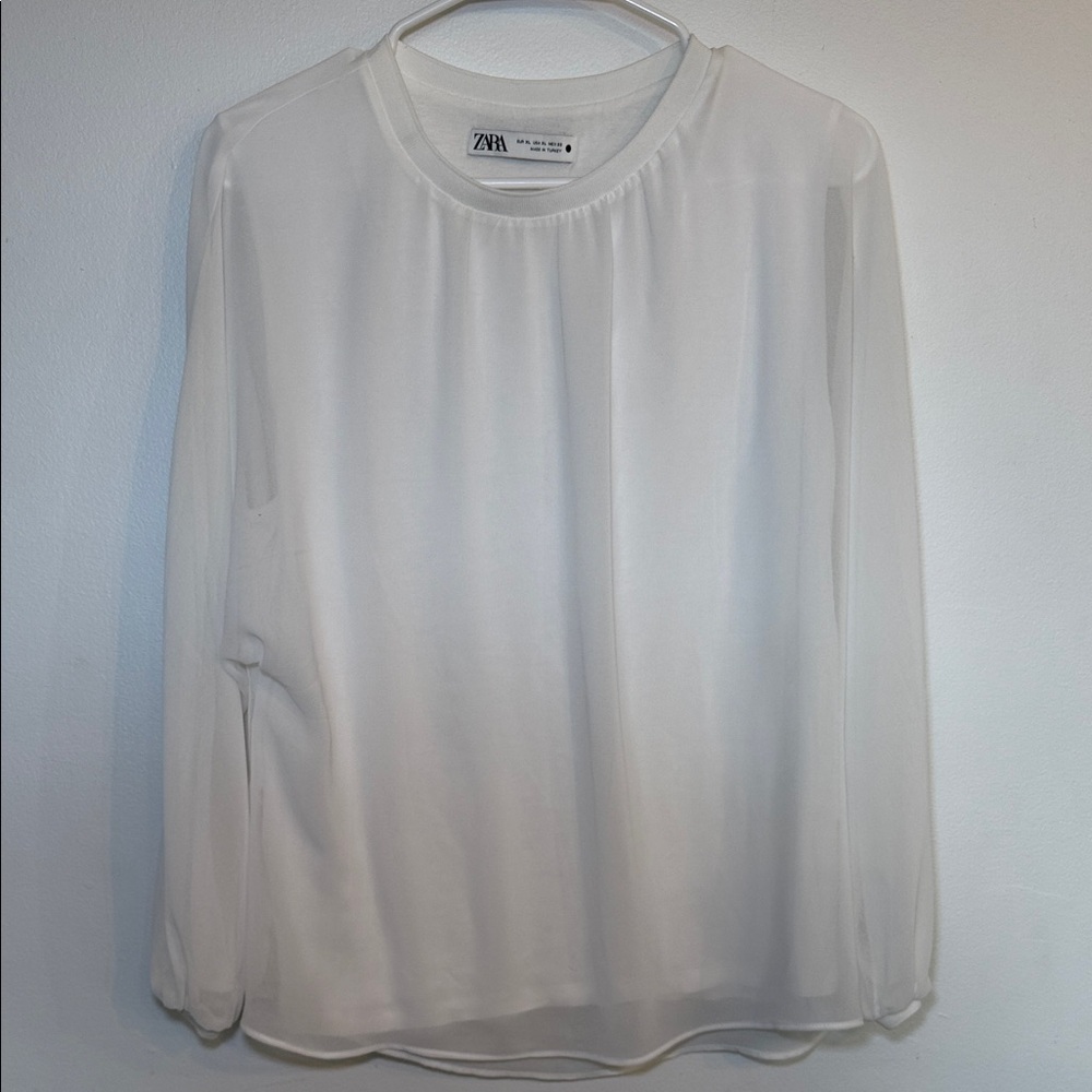 Zara Women's Sheer Blouse Fully Lined White Size XL